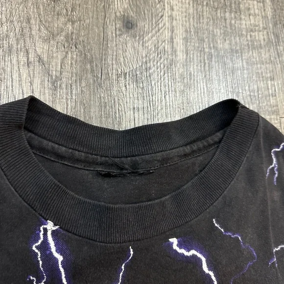 Vintage 90s Harley Davidson Thunder & Lightning AOP Tee Biker Motorcycle T Shirt - Picture 4 of 6